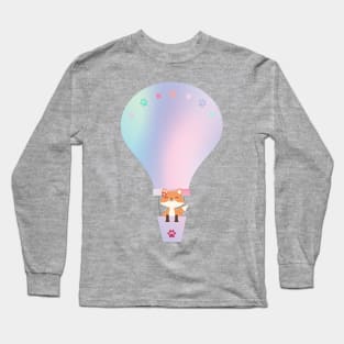 Kawaii fox and pastel hot air balloon Long Sleeve T-Shirt